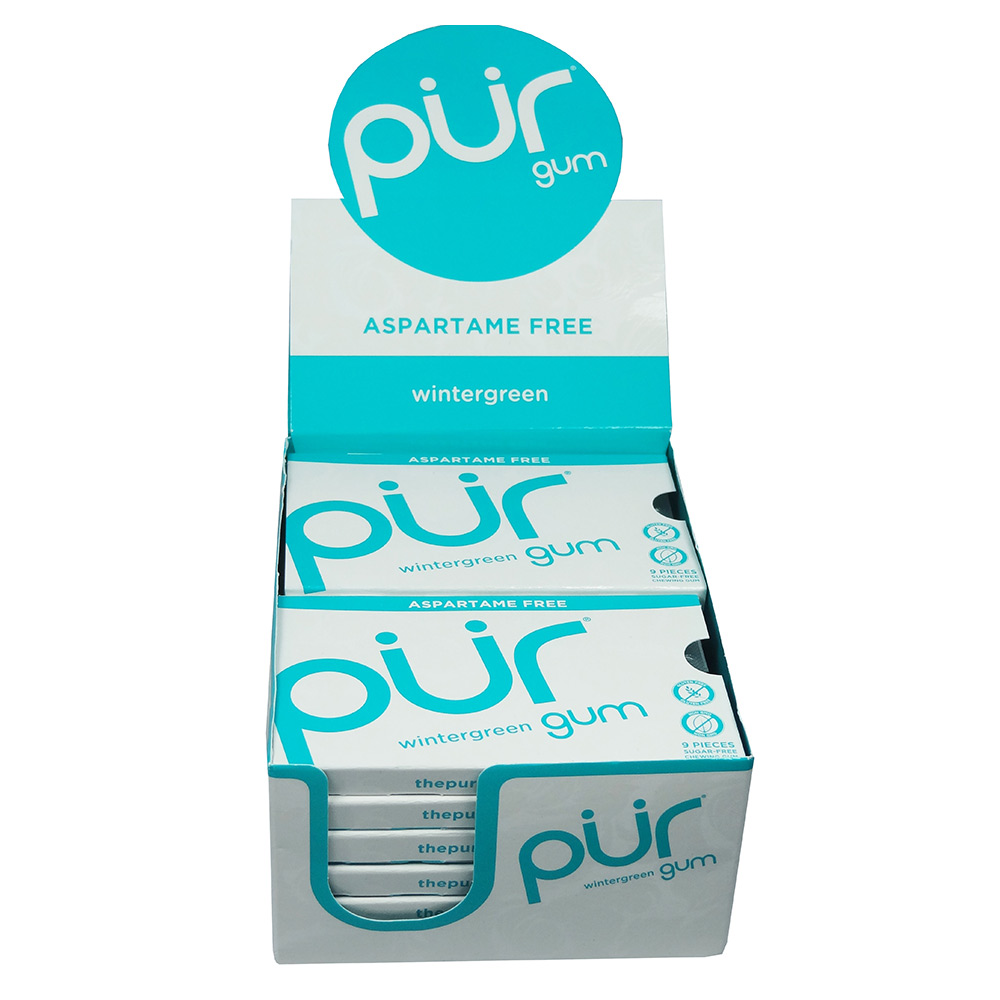 PUR Gum Wintergreen Chewing Gum 9 Piece Blister Pack (Pack of 12)