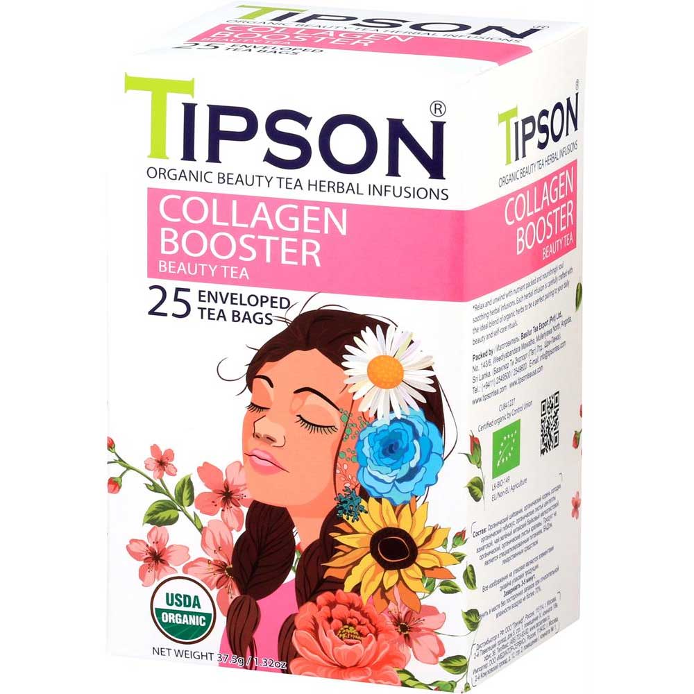 Tipson Organic Beauty Tea Herbal Infusions Collagen Booster 25 Tea Bags