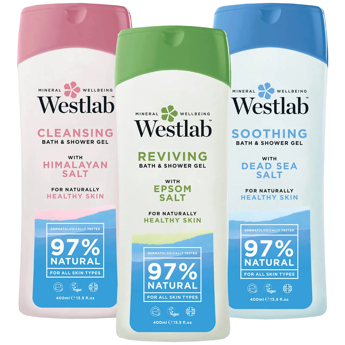Westlab Soothing, Reviving & Cleansing Shower Gel Selection 400ml ea