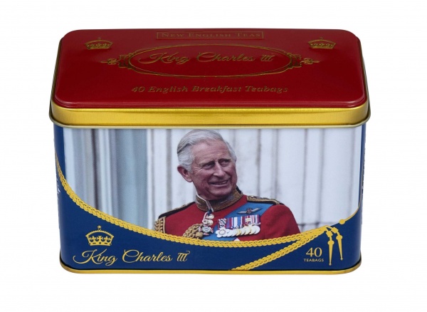 New English Teas King Charles III Tea Tin with 40 English Breakfast Teabags