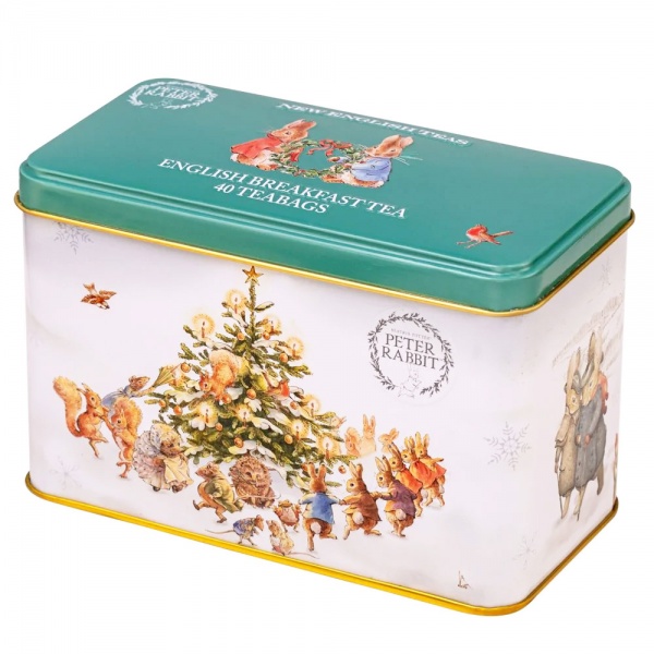 New English Teas Peter Rabbit & Friends at Christmas Tea Tin With 40 English Breakfast Tea Bags