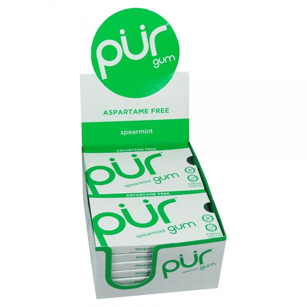 PUR Gum Spearmint Chewing Gum 9 Piece Blister Pack (Pack of 12)
