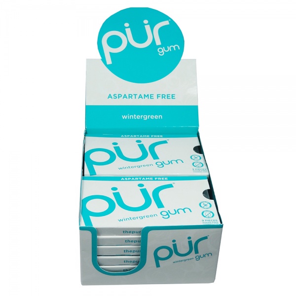 PUR Gum Wintergreen Chewing Gum 9 Piece Blister Pack (Pack of 12)