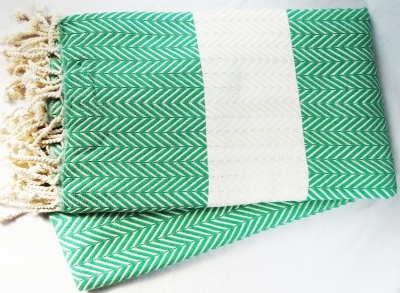 mOrganics Beauty Turkish Hammam Peshtemal, Beach Towel Green/White 100x180