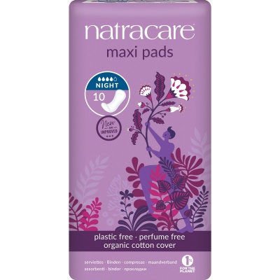 Natracare Organic Cotton Maxi Pads - Night Time - Pack of 10