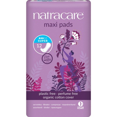 Natracare Organic Cotton Maxi Pads - Super - Pack of 12