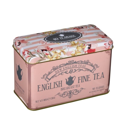 New English Teas Floral Tea Tin with 40 English Breakfast Teabags