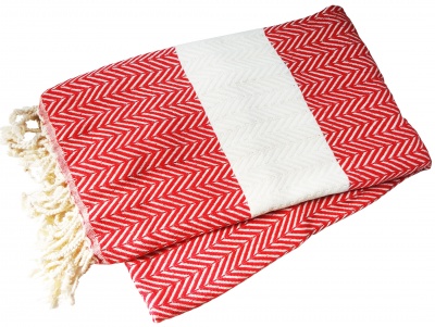 mOrganics Beauty Turkish Hammam Peshtemal, Beach Towel Red & Cream 100x180cm