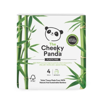 The Cheeky Panda Bamboo Toilet Paper 4 Rolls - Plastic Free Packaging