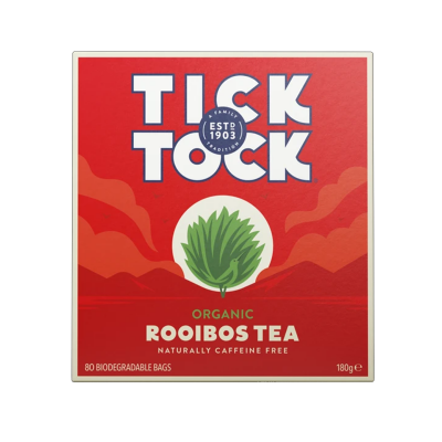TickTock Organic Rooibos Tea Naturally Caffeine Free 80 Biodegradable Teabags