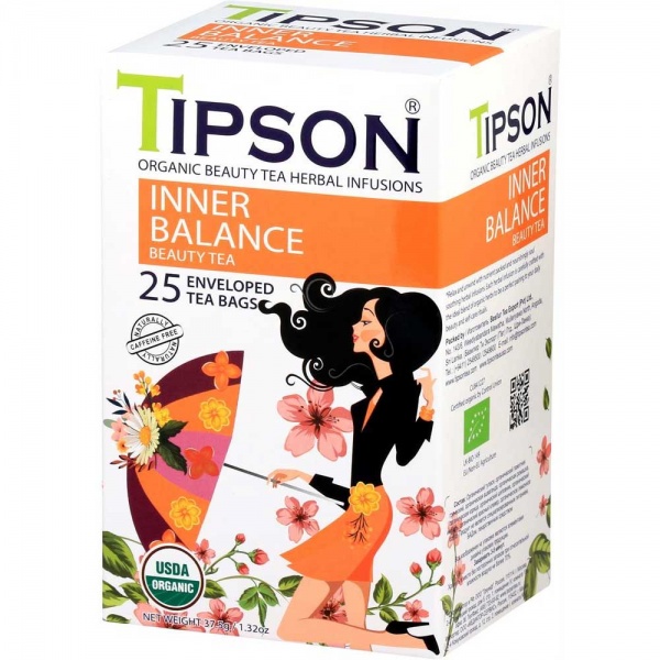 Tipson Tea Organic Beauty Tea Herbal Infusions Inner Balance 25 Tea Bags