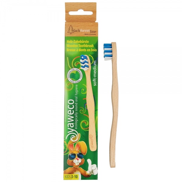 Yaweco Wooden Black Forest Kids Toothbrush - Soft-Medium- Blue