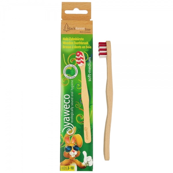 Yaweco Wooden Black Forest Kids Toothbrush - Soft-Medium- Red